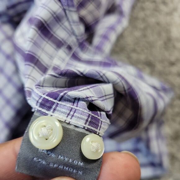 Peter Millar Southern Comfort Shirt  Mens Large Purple Check Long Sl Button READ - Picture 8 of 8